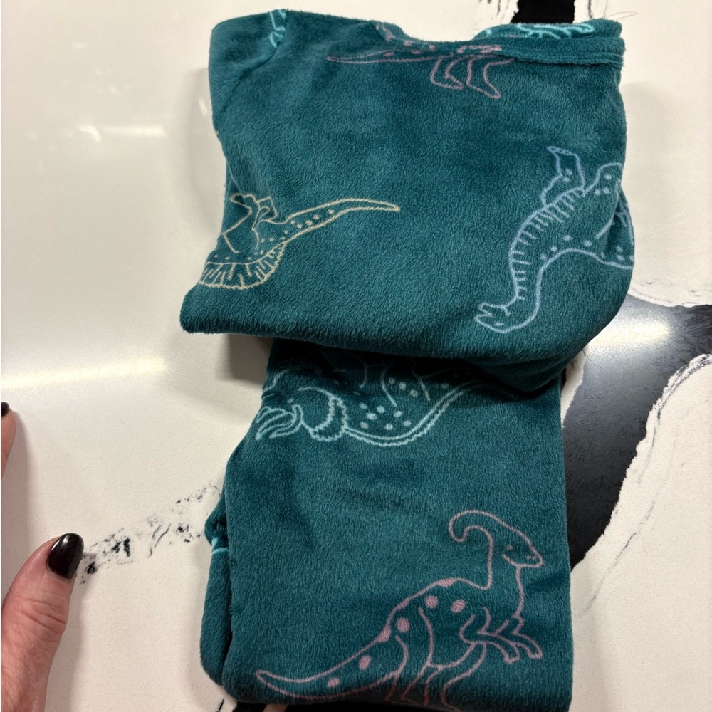 Cat & Jack Teal Fleece Leggings with Pink Dino Accents